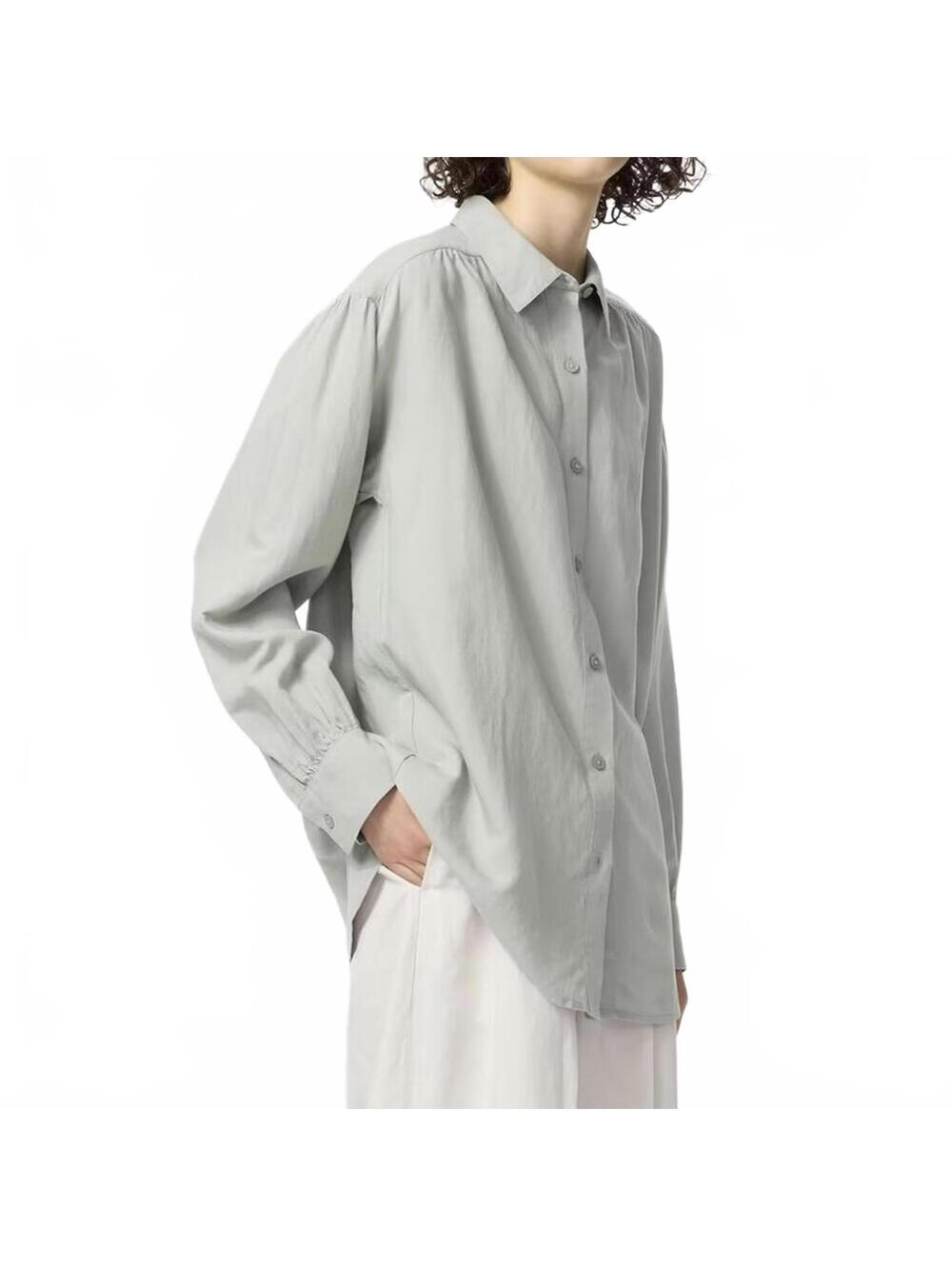 Uniqlo Linen Blend Oversized Shirt Button Up Green NWT Large - Picture 3 of 7